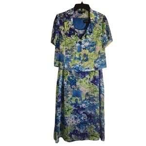 DN‎ Design Womens Blue Green Floral Dress and Jacket Set 2 Piece Size 8